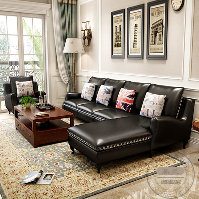 美式沙发北欧小户型客厅皮布两用整装轻奢转角沙发三人四人位
