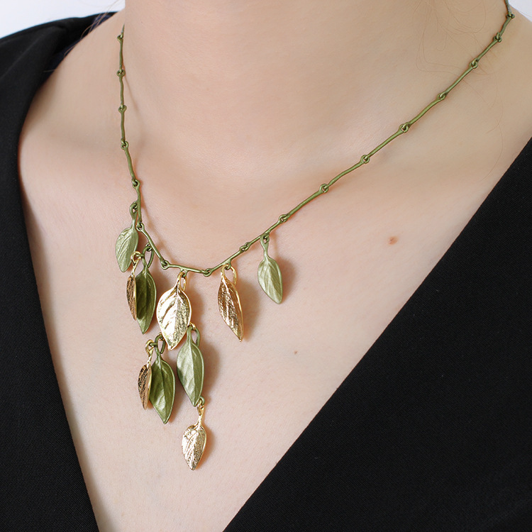 罗勒叶大项链颈链文艺复古罗勒大花洒项链颈链