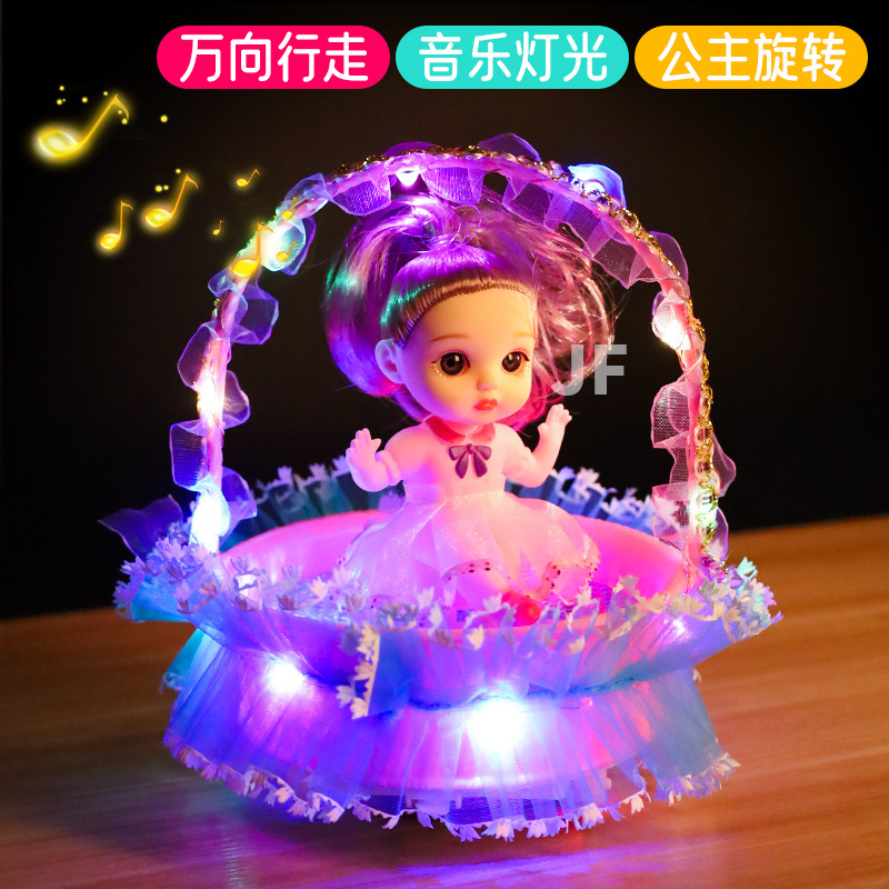 Luminous Flower Basket Kitty Bunny Girl Children Play House Doll Cute Toy Gift Animal Model Lantern