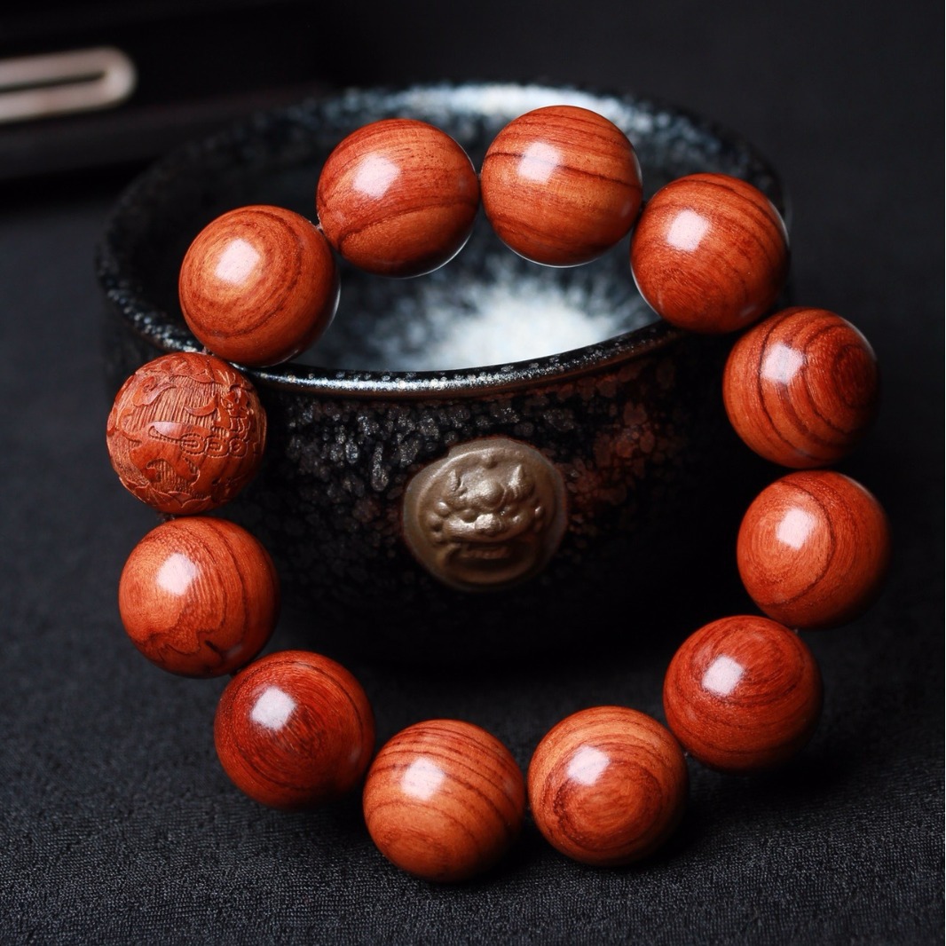 小叶紫檀手串转运珠男女款檀香木/老拗花梨搭配招财进宝2.