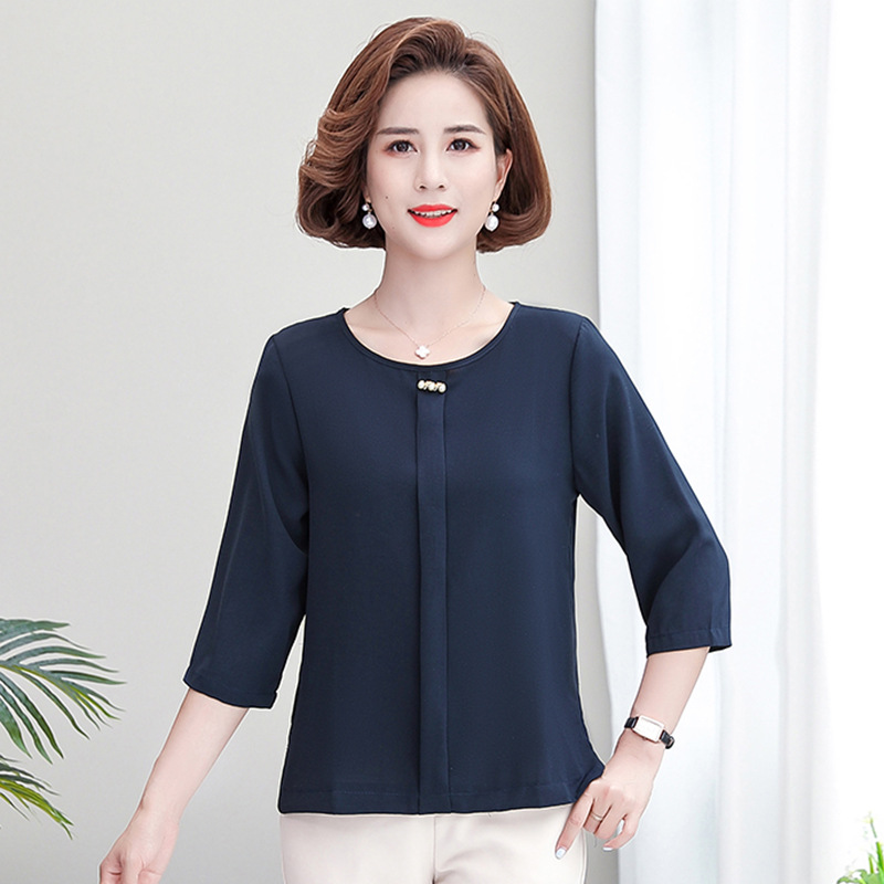 2023 Summer Fashion Mom Wear Age-Reducing Clothing Western Style Top New Large Size Middle-Aged and Elderly Elegant Small Shirt Women's T-shirt