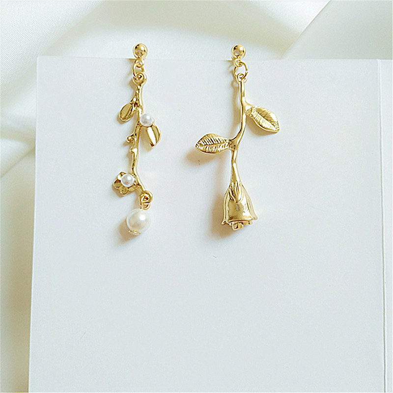 玫瑰花女耳环 复古花枝耳坠少女长款珍珠耳饰ins风甜美春夏饰品潮