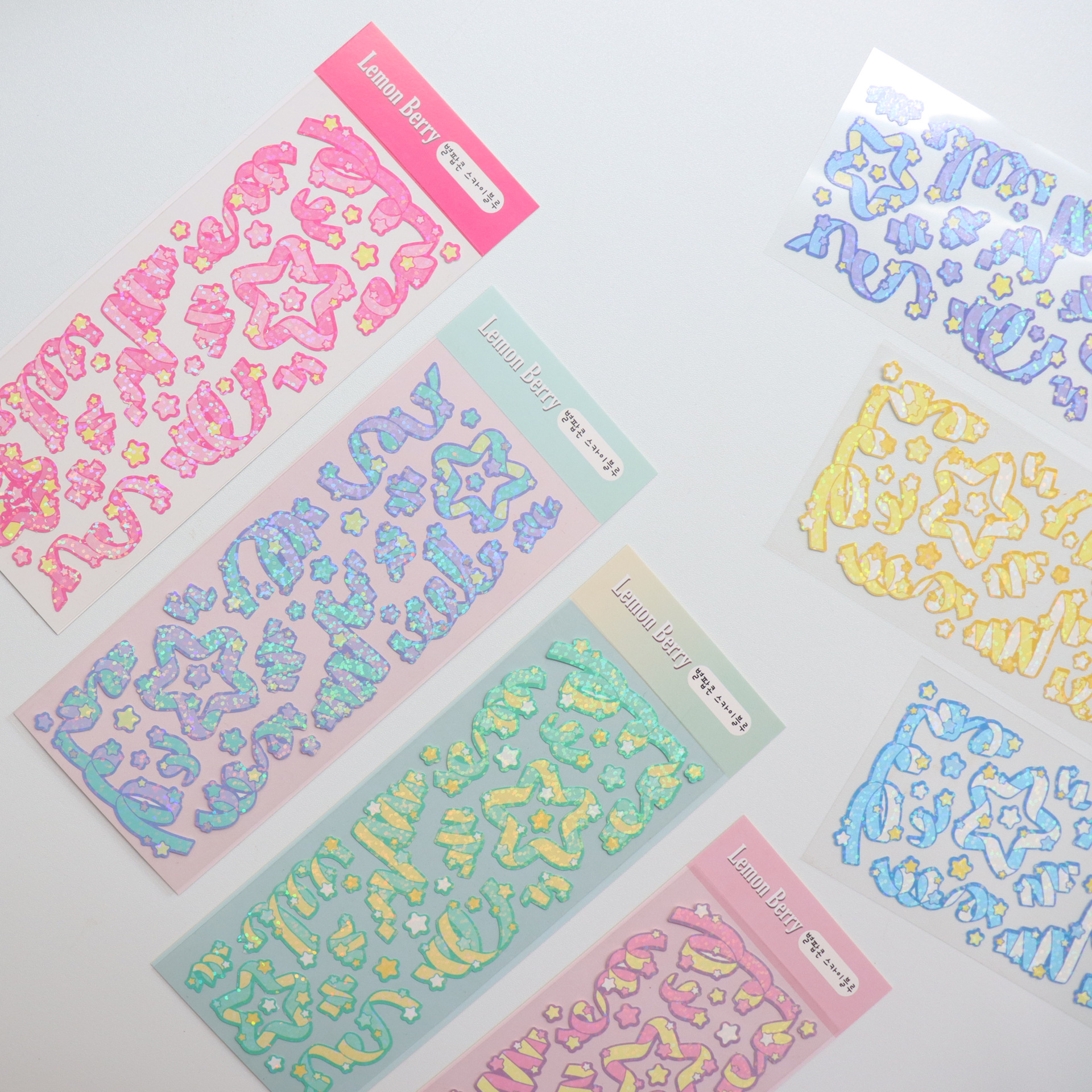 星星丝带镭射贴纸pet底无痕贴纸咕卡装饰diy素材贴纸