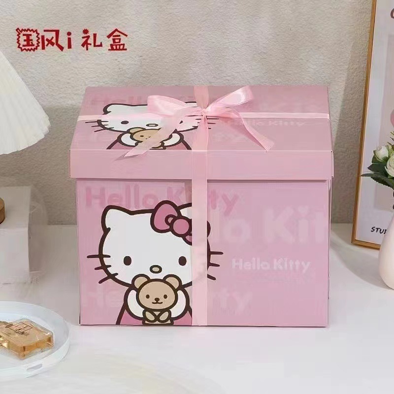 可爱小猫精致礼盒拉菲草收纳盒生日礼物包装盒送闺蜜送女友高颜值