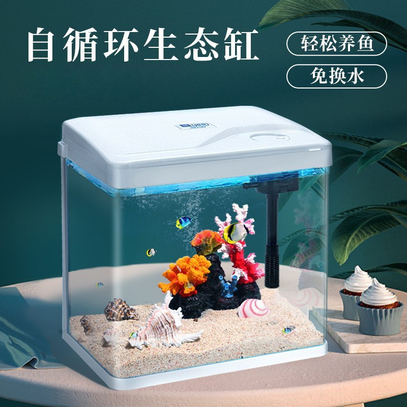 鱼缸客厅生态缸免换水金鱼缸小型迷你桌面懒人造景玻璃家用水族箱