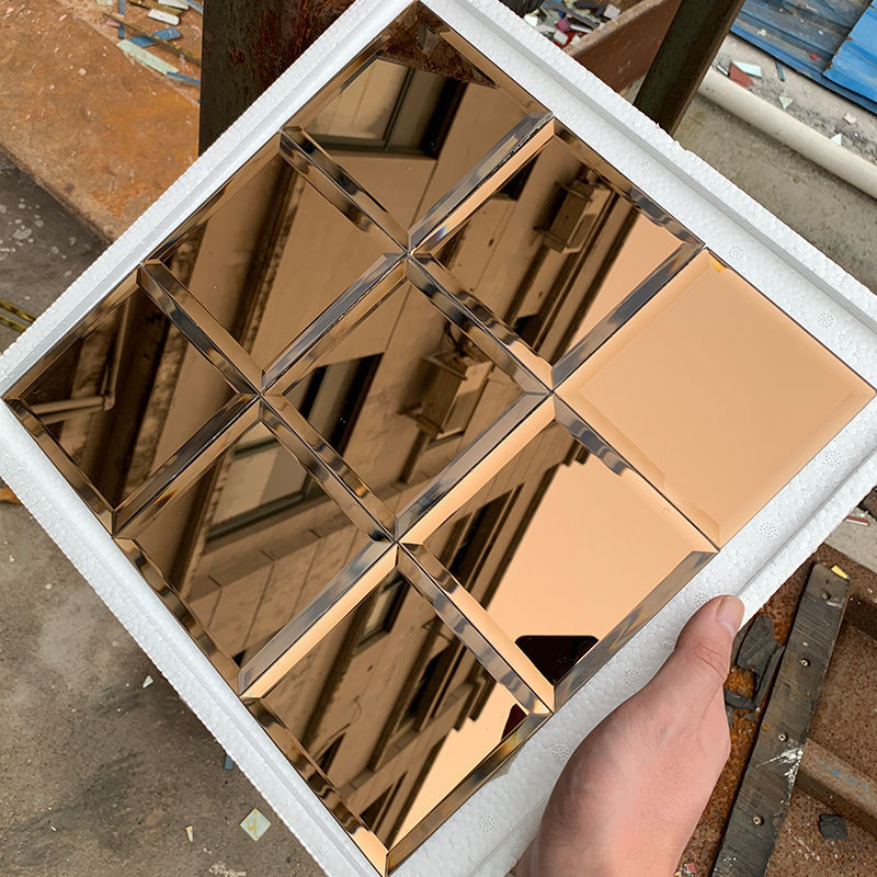 马赛克五面磨边玻璃瓷砖镜面电视背景墙拼镜拼花装饰独立站跨境