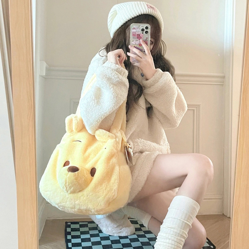 New Cute Fashion Bear Cute Cartoon Grapefruit Poop Bear Shoulder Bag Plush Bag Girl Cute Large Capacity Bag