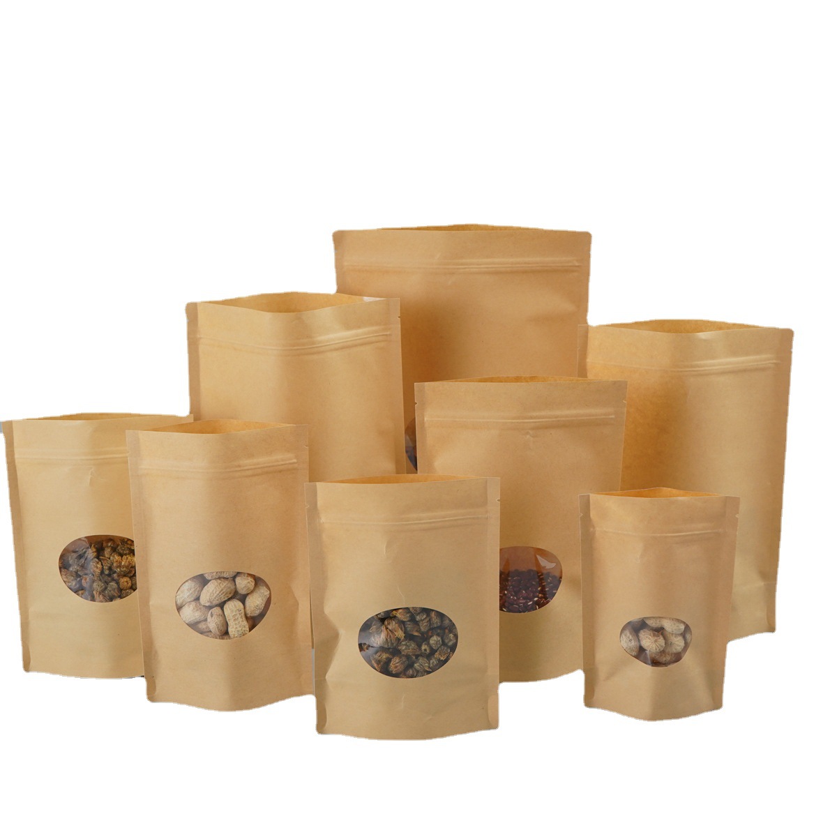 Frosted Transparent Packaging Bag Made of Kraft Paper Window Ziplock Bag Nut Packaging Doypack Food Sealed Bag Customization