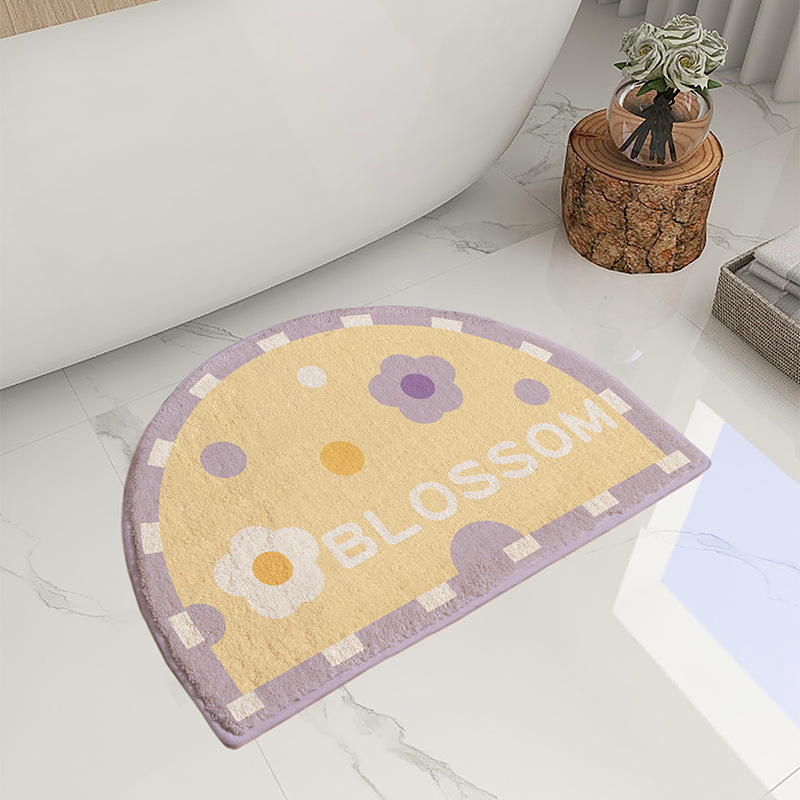 INS Style Semicircle Household Bathroom Mats Toilet Absorbent Non-Slip Floor Mat Simple Flower Wear-Resistant Cashmere Carpet