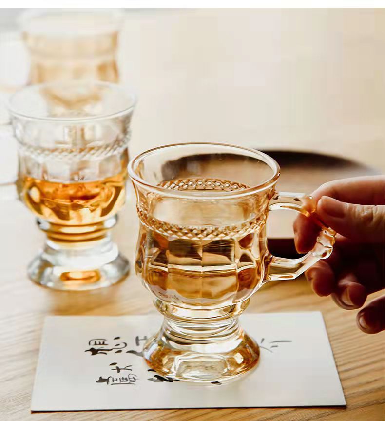 网红伴手礼杯子批发浮雕玻璃杯家居咖啡杯冷饮杯水杯高颜值茶杯