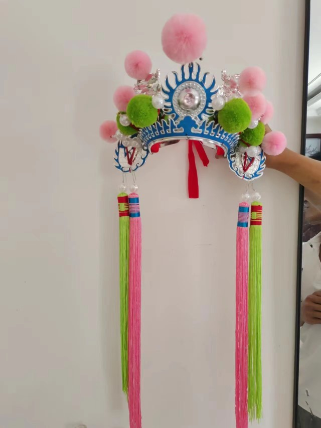 国潮花旦京剧戏曲绒球列子小凤冠影楼成人儿童t台走秀蛾子头饰