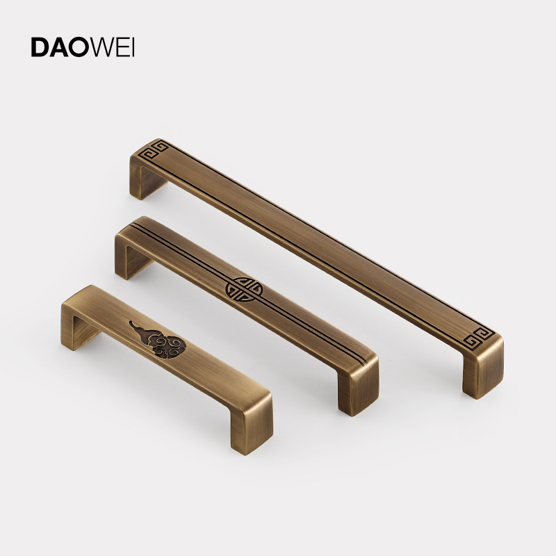 新中式拉手金色铜拉丝橱柜把手复古咖啡色简约衣柜抽屉黄古铜拉手