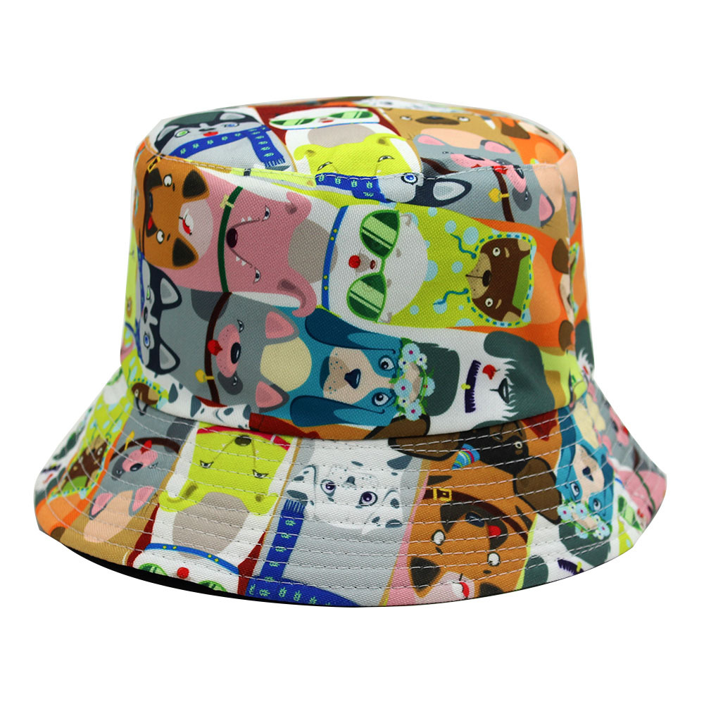 Bucket Hat Men's and Women's New Cartoon Animal Printing Big Brim Hat Korean Style Personalized Outdoor Sun Protection Sun-Proof Basin Hat Tide