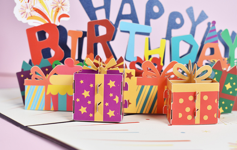 新款创意跨境生日立体贺卡happy birthday手工纸雕通用生日卡片
