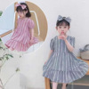lattice Floret Dress girl A summer 2021 new pattern Korean Edition Western style lattice children skirt Send hair bands