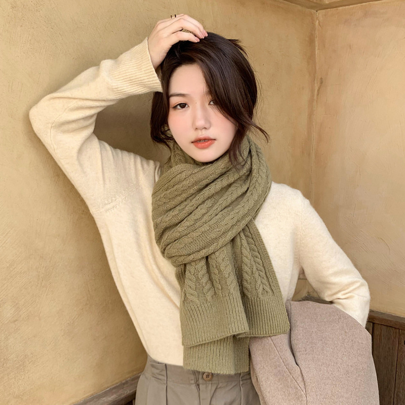 时尚围巾女款冬季麦穗针织围脖批发纯色2021新款秋冬保暖ins披肩