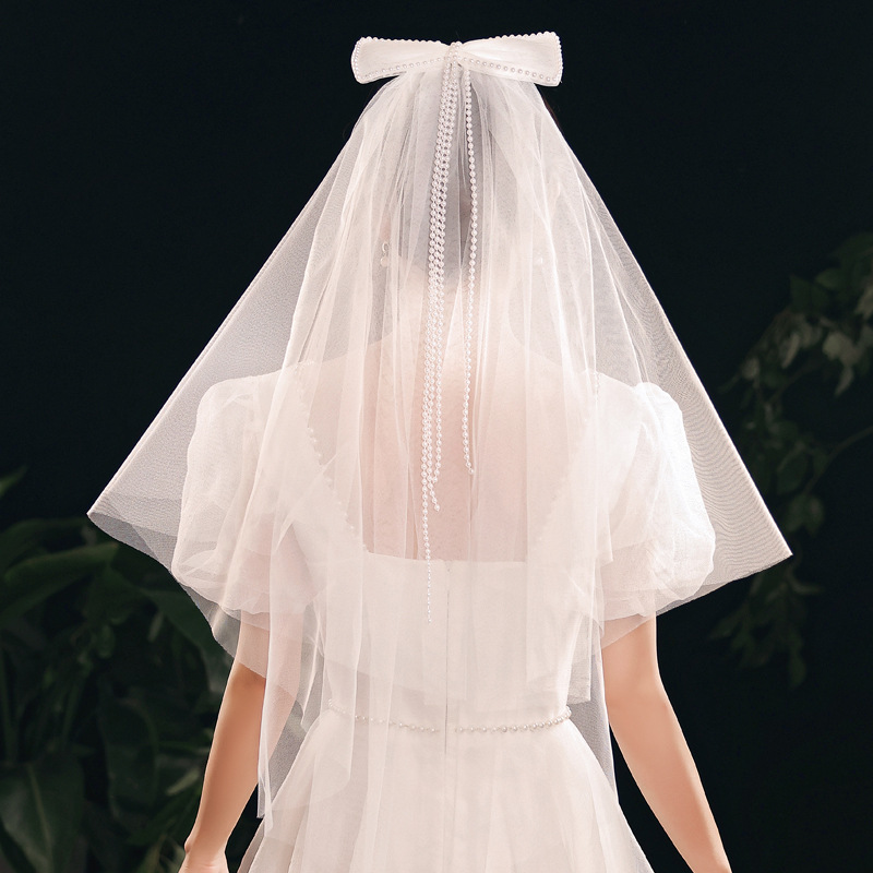 头纱新娘头饰超仙森系网红拍照道具主婚纱双层领证登记轻女小饰品