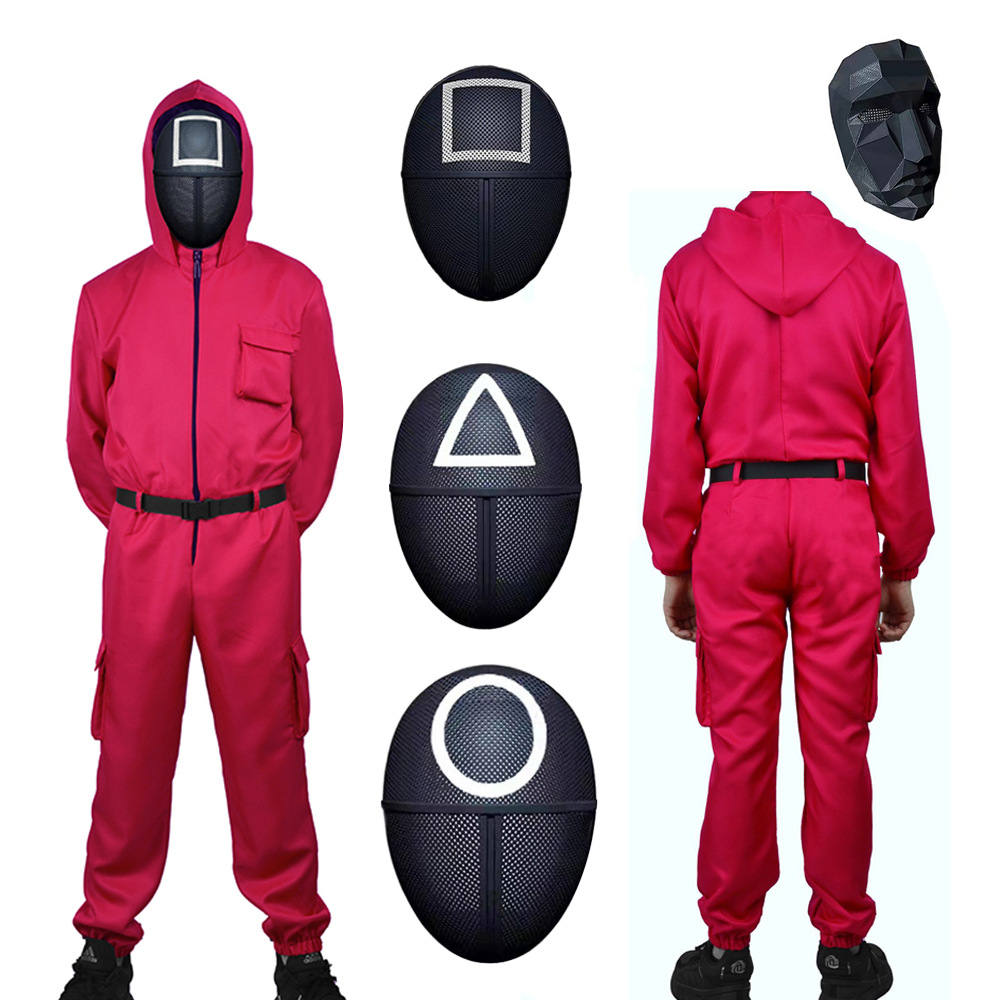 红衣服黑面具扮演服同款工作服连体衣cosplay面具服装squidgame