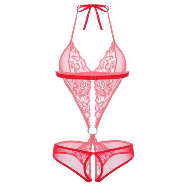 ebay情趣内衣开档免高叉连体衣性感挂脖系带镂空诱惑紧身情趣套装