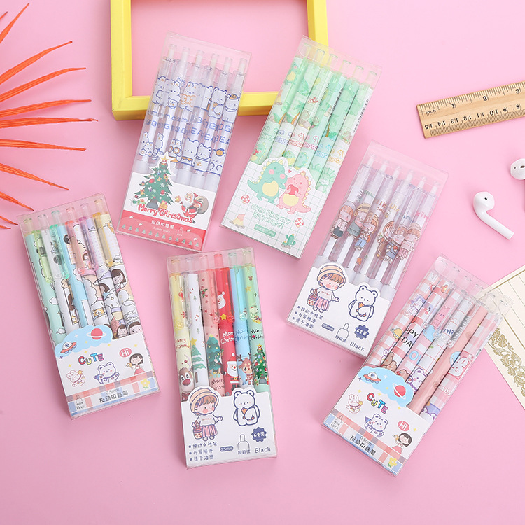 Boxed Press Gel Pen Cute Learning Stationery Office Supplies Signature Pen Good-looking Cartoon Student Ball Pen