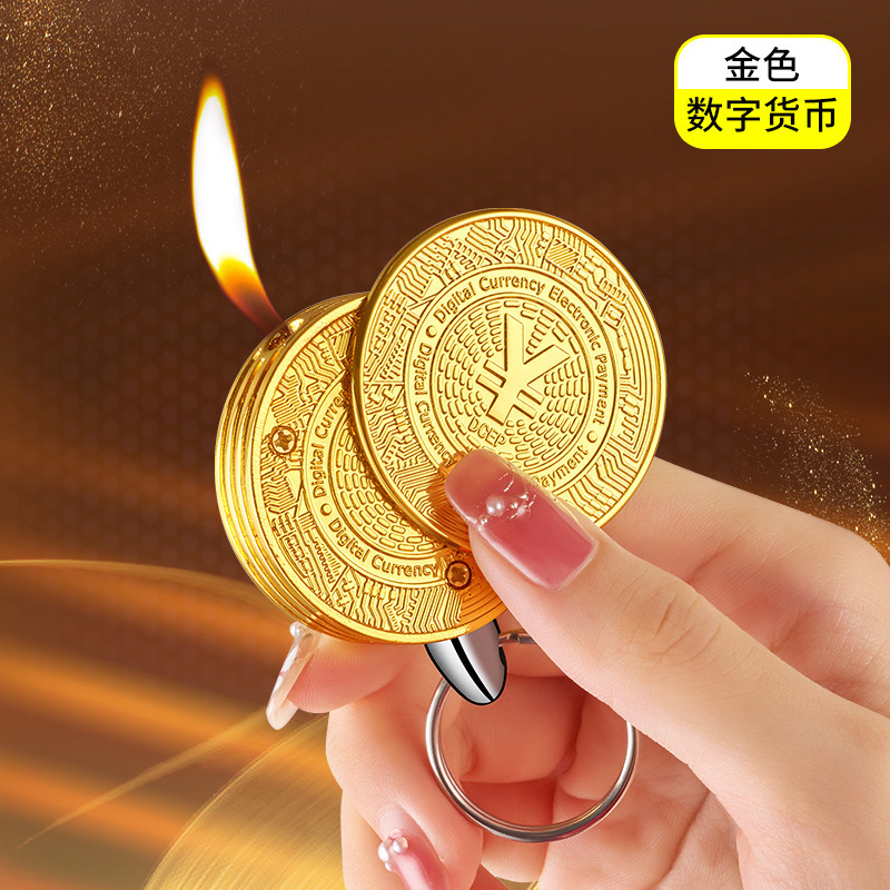 Creative Personality Digital Gold Coin Shape Open Fire Pendant Lighter New Exotic Gas Lighters Factory Wholesale