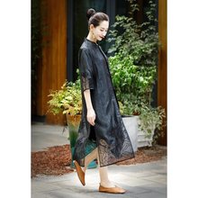 2022春季韩国丝风衣女薄款黑色中式立领民族风绣花气质长款外披
