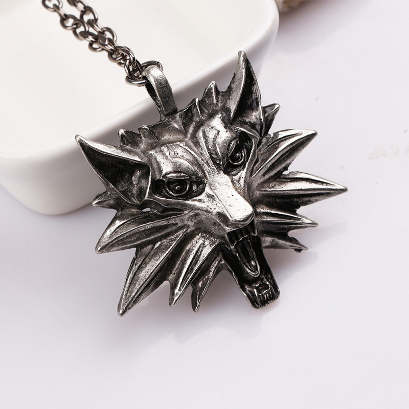 cool vintage open mouth wolf head pendant necklace wicher wi