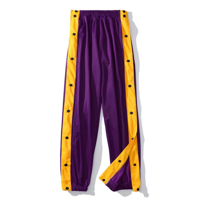 美式高街篮球金光绒排扣裤男夏季全开扣秒脱儿童运动长裤束脚扣裤