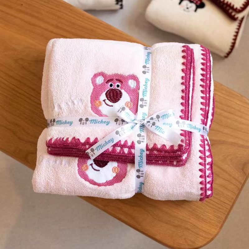 Cute Coral Fleece Cartoon Towel Two-Piece Towel Set Soft Absorbent Dormitory Couple Bathing Household Lint-Free