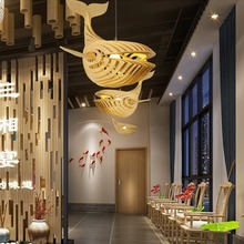 鱼形木艺吊灯设计民俗日式风格现代新中式工艺品玄关家居年年有鱼