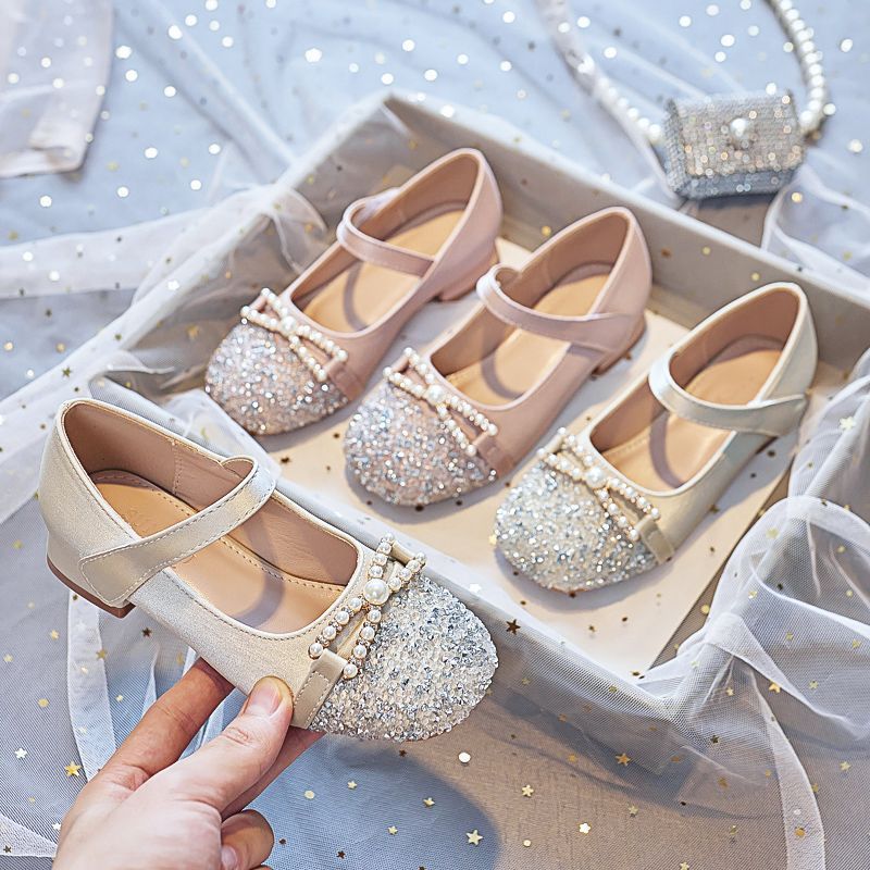 女童公主鞋2023新款春秋小香风闪亮高跟鞋儿童表演配礼服水钻单鞋