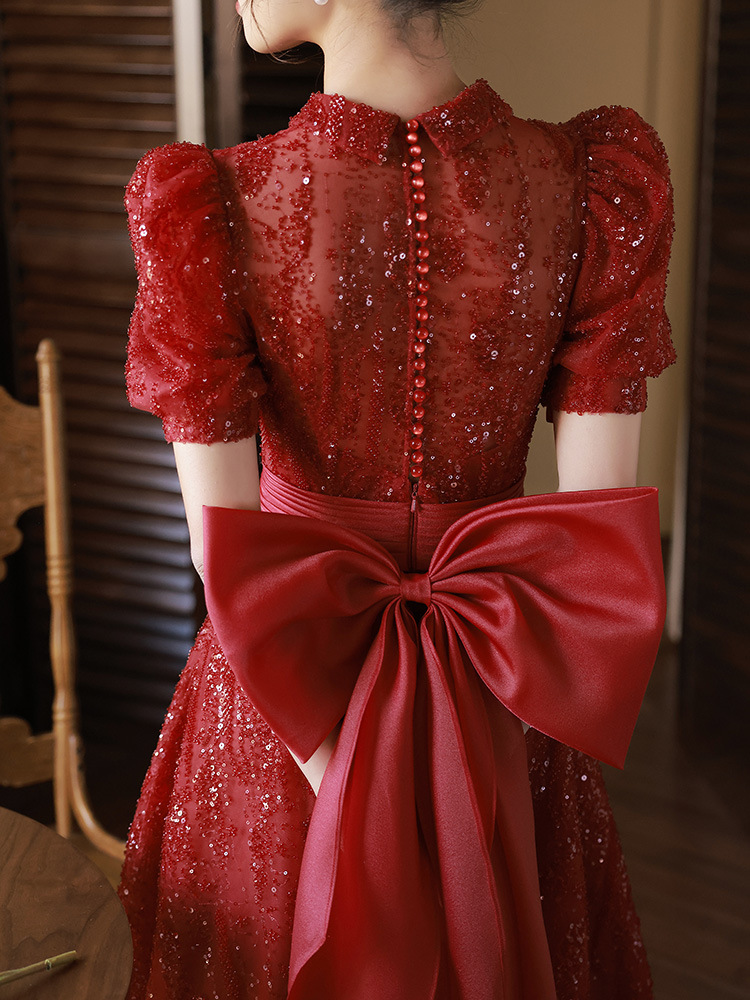 敬酒服新娘订婚礼服高端小众气质红色平时可穿小个子回门服连衣裙