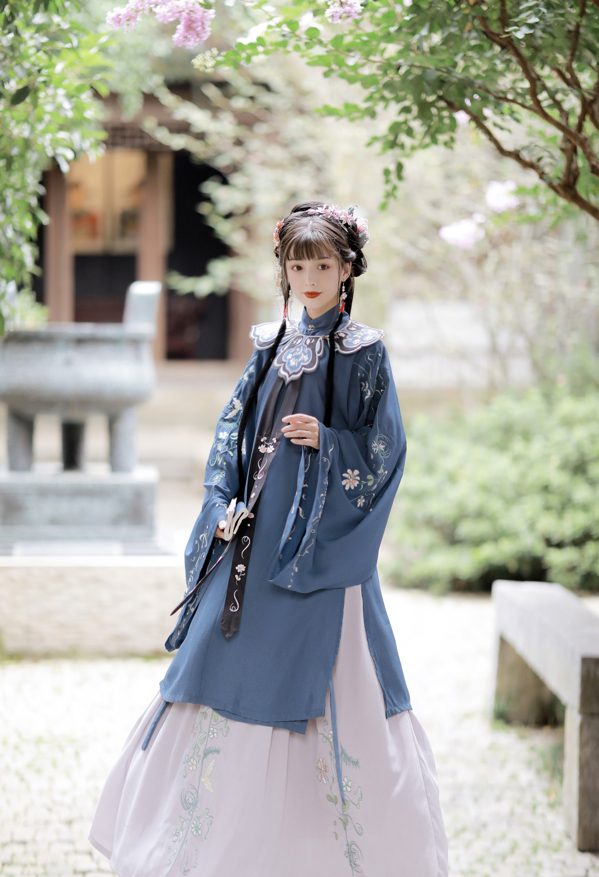 原创设计新款梦沉香汉服中国风刺绣立领杉襦裙云肩8098