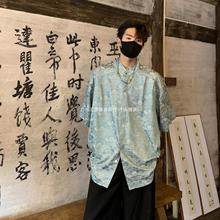 新中式冰丝短袖衬衫男夏季2024新款花衬衣设计感宽松上衣外套