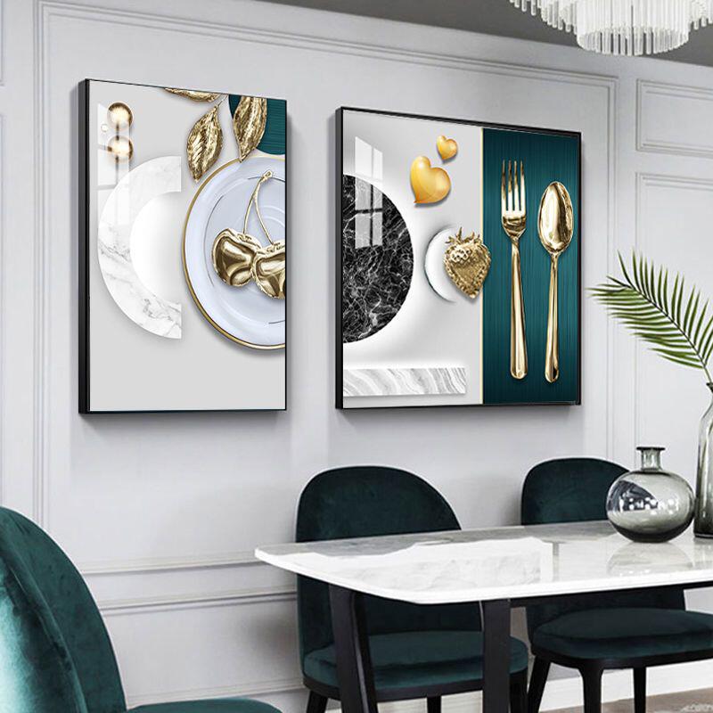 北欧风轻奢餐厅装饰画组合饭厅挂画现代简约酒柜墙面高端装饰壁画