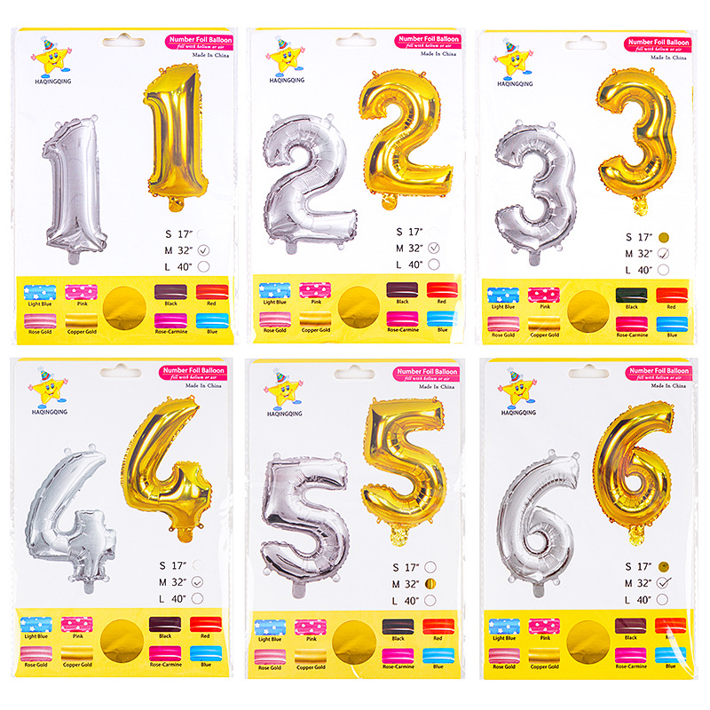 32-Inch American Digital Balloon Birthday Party Decoration Aluminum Film Balloon Card Head Fine Packaging Balloon Factory Wholesale