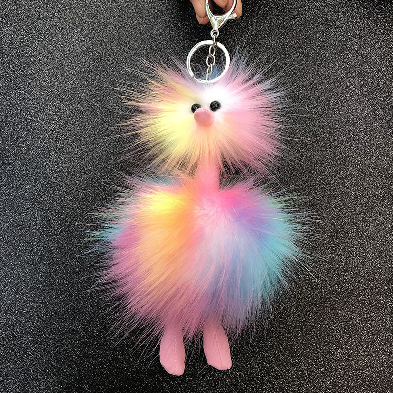 New Colorful Fur Ball Keychain Plush Ostrich Ornaments Plush Animal Modeling Backpack Key Chain Accessories Spot