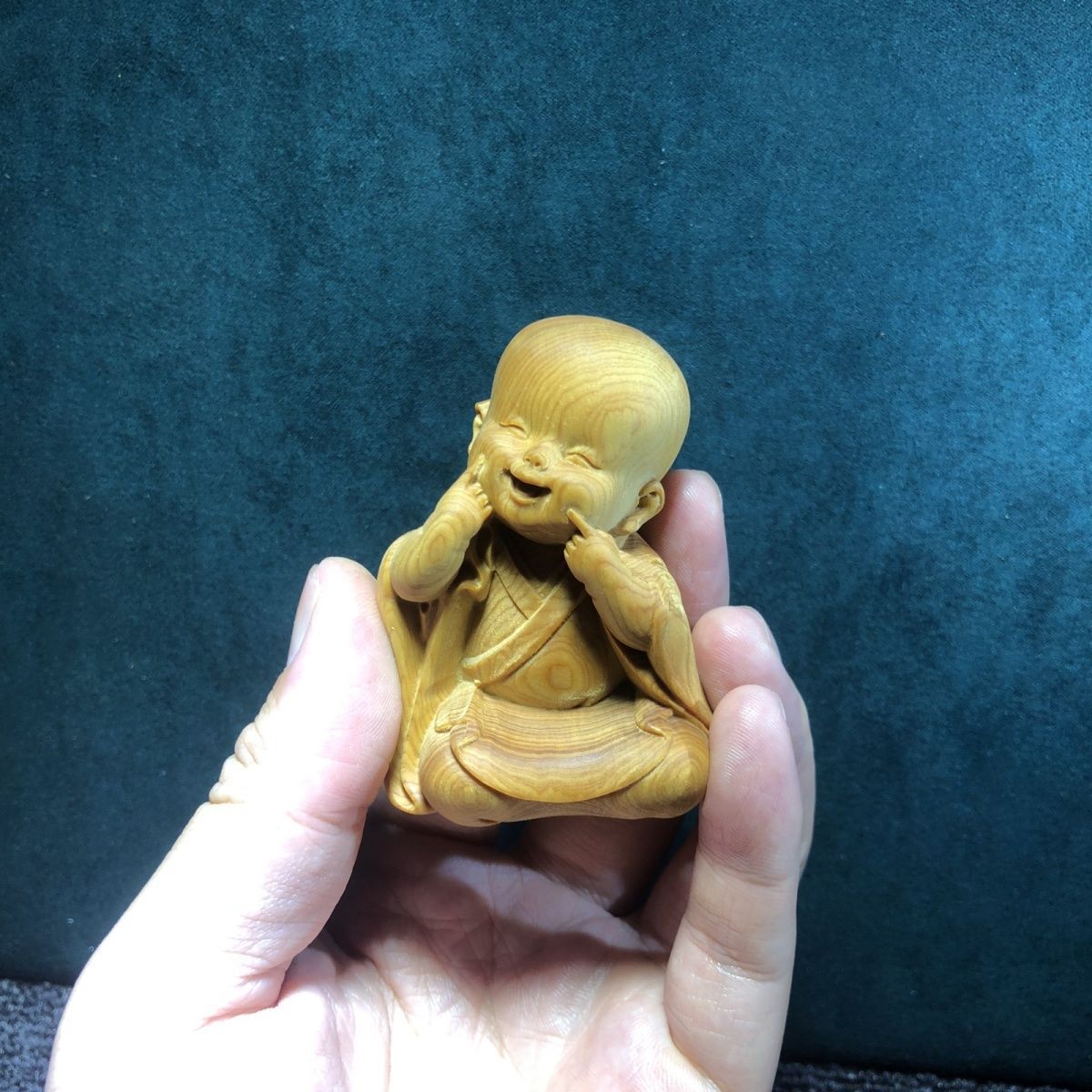 精品柏木木作精雕刻可爱小沙弥木雕手把件小摆件文玩工艺小礼品