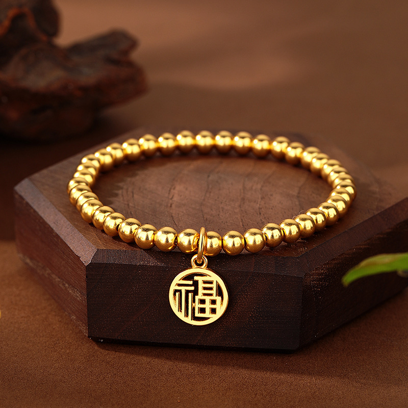 铜镀金999 祈愿福牌手链 好运连连手饰品 不掉色厂家直销批发沙金