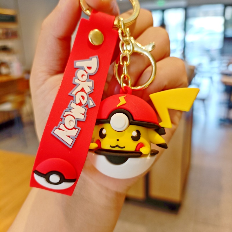 Baokemeng Cartoon Keychain Cute Pikachu Elf Ball Schoolbag Pendant Car Key Chain Ornaments Small Gift