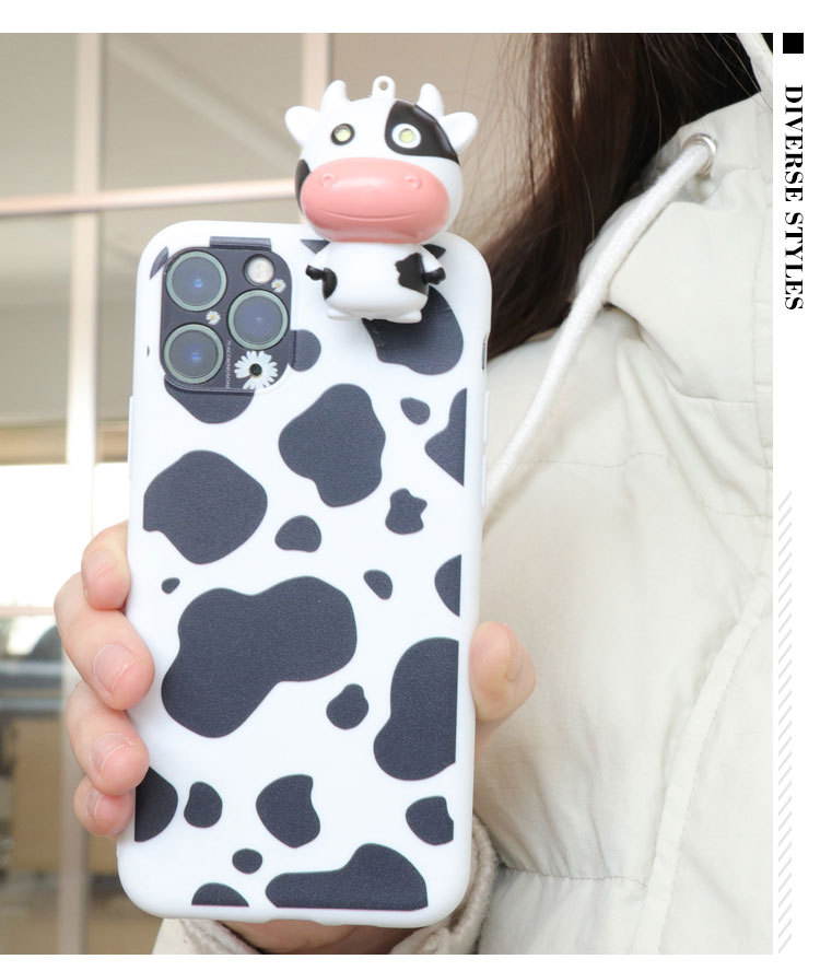 可爱发光奶牛手机壳ipone12pro/11发声钥匙扣led手机壳男女创意