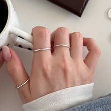 s925纯银光面素圈戒指女 ins小众设计极简风百搭可叠戴开口指环