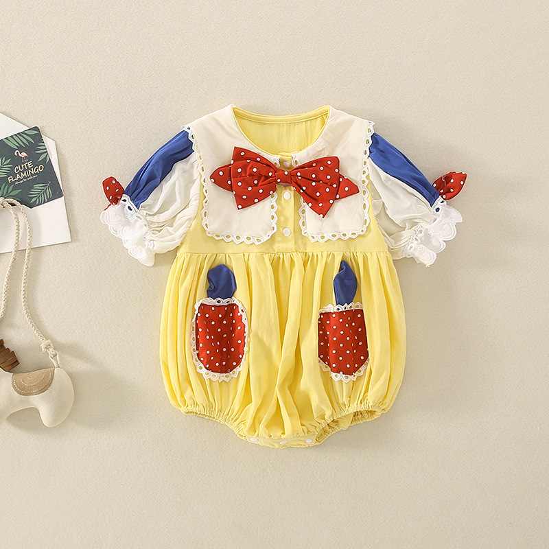 婴儿连体衣服哈衣包屁衣外出服女宝宝夏季短袖满月公主百天新款