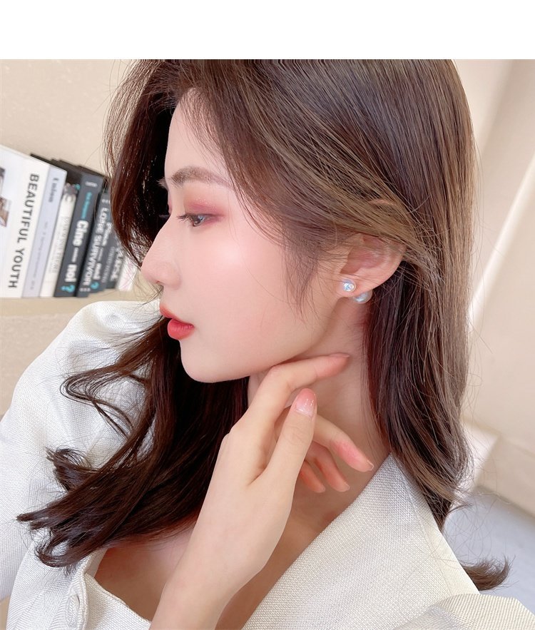 人鱼姬珍珠耳钉前后多戴双面韩国耳环女高质量新款网红银针耳饰品