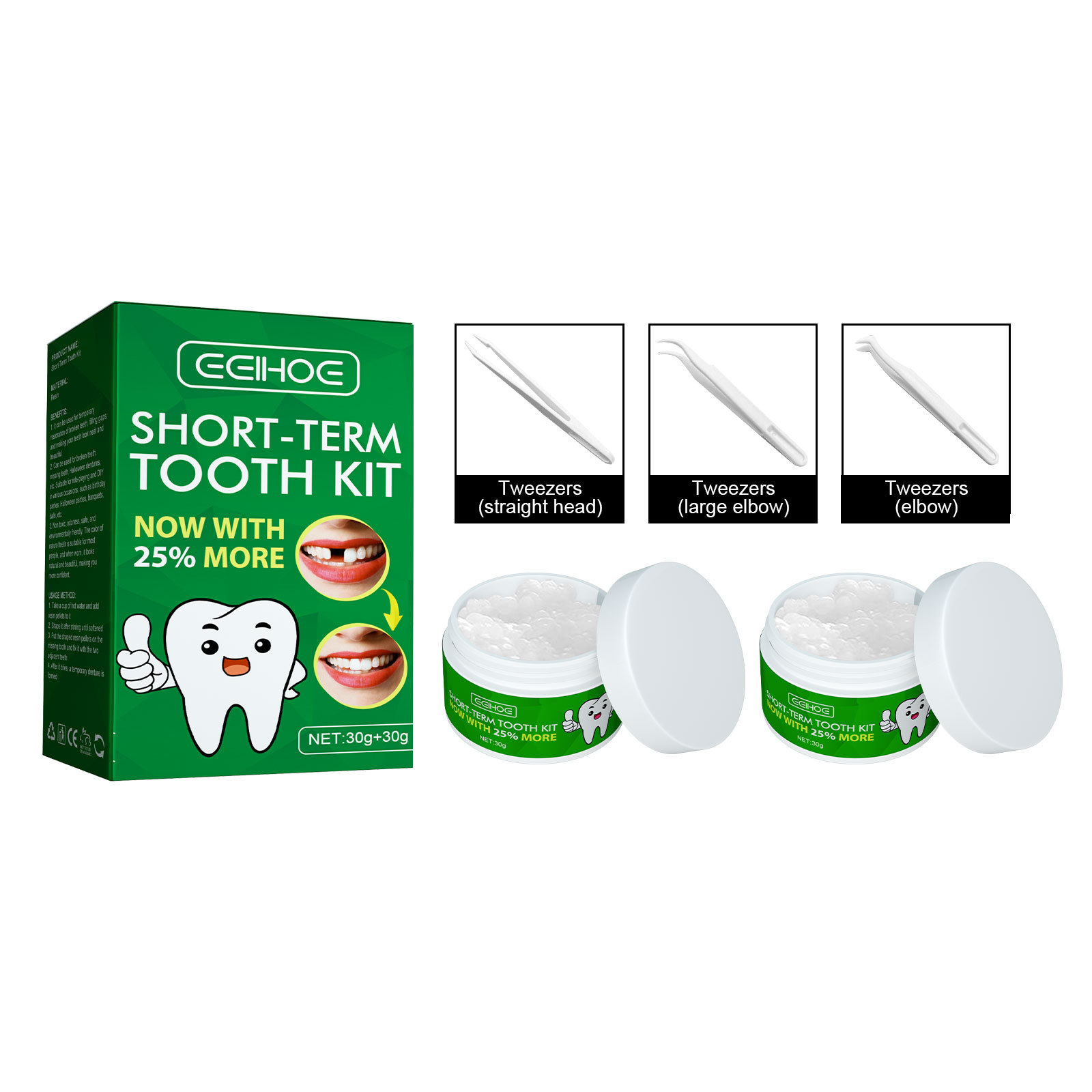 Eelhoe Temporary Tooth Kit Film and Television Ball Decoration Dentures Temporary Filling Teeth Joint Filling Plastic Teether