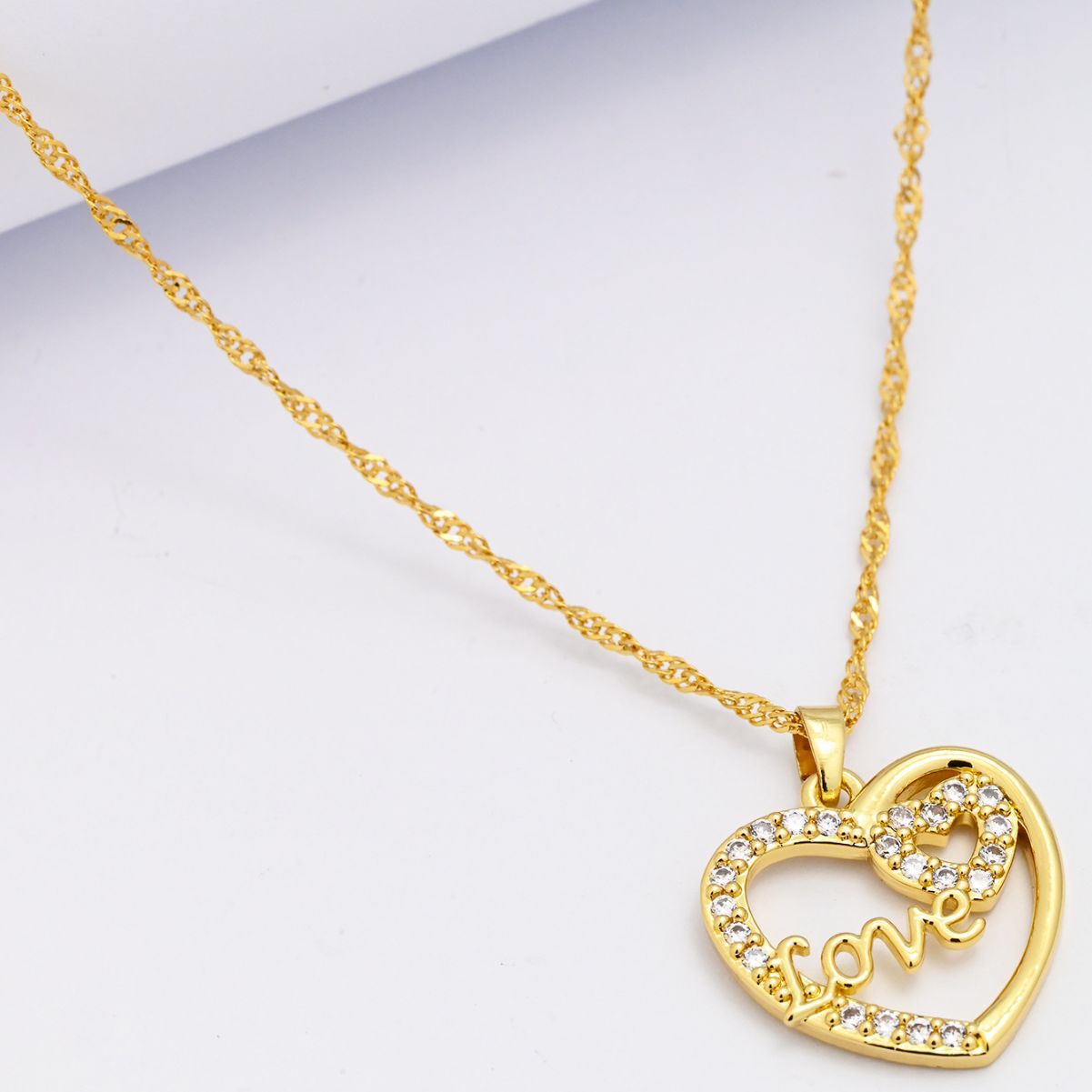 跨境亚马逊热卖双爱心锆石项链女吊坠水波链轻奢百搭锁骨链饰品