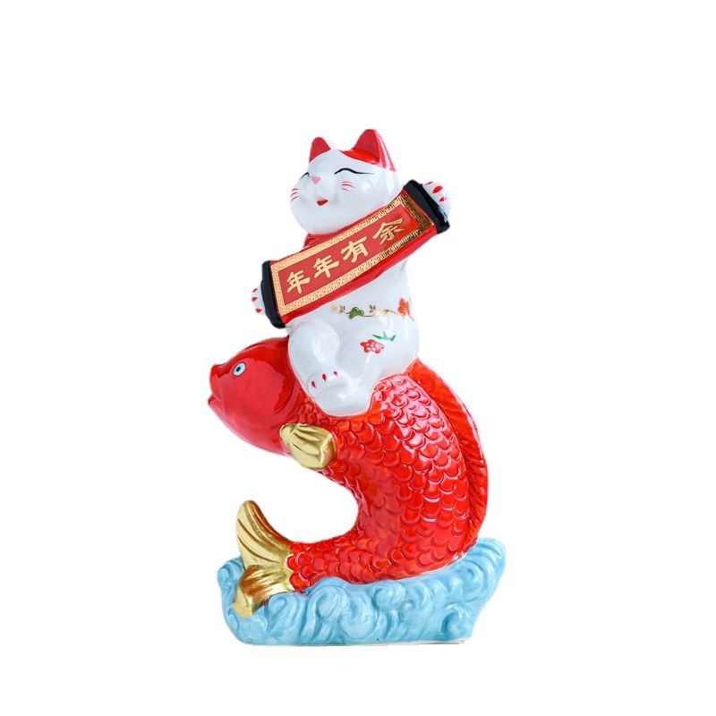 陶瓷厂家招财猫存钱罐摆件锦鲤鱼吉祥物活动礼品定制logo储蓄罐