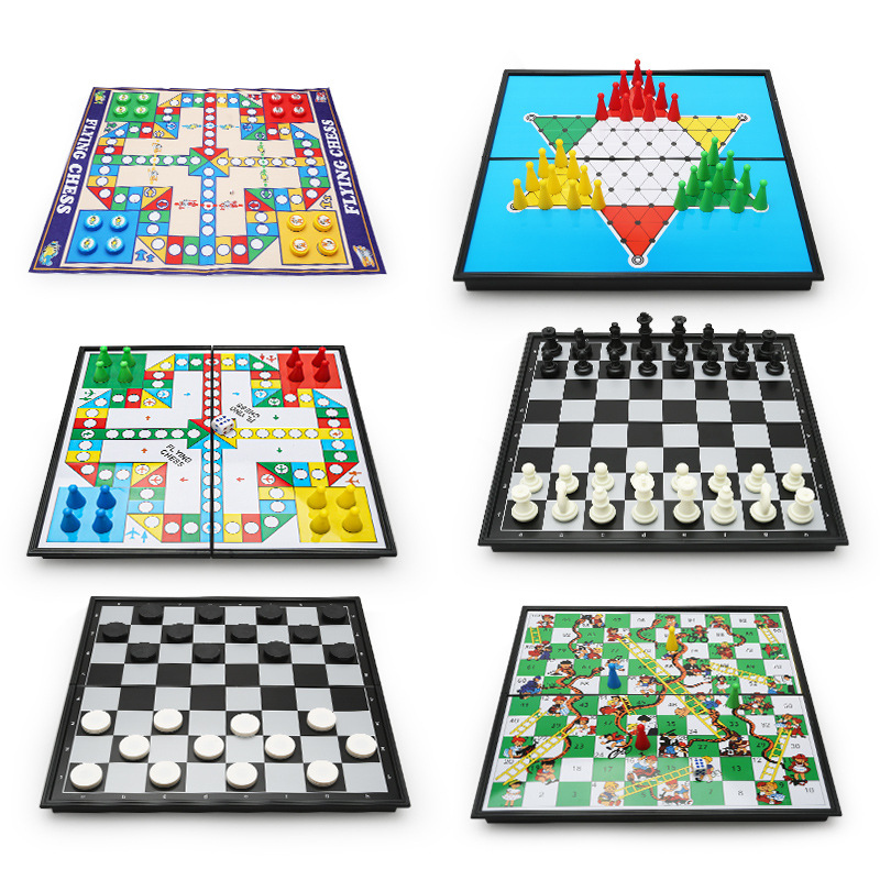 跨境桌面游戏棋盘玩具国际象棋飞行棋蛇棋跳棋五子棋磁吸棋盘玩具