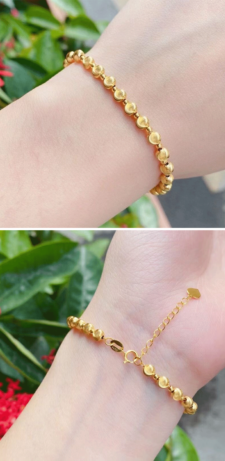 18k金手链女猫眼彩金手链黄金au750转运珠路路通正品黄金手饰爆款