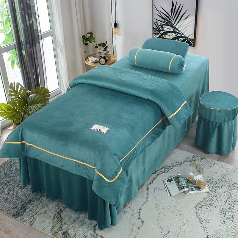 新款水晶绒美容院秋冬四件套 美容床罩高档欧式纯色按摩床单免费
